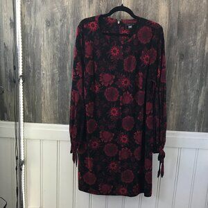 Tommy Hilfiger red & black floral sheer sleeve shift dress size 16